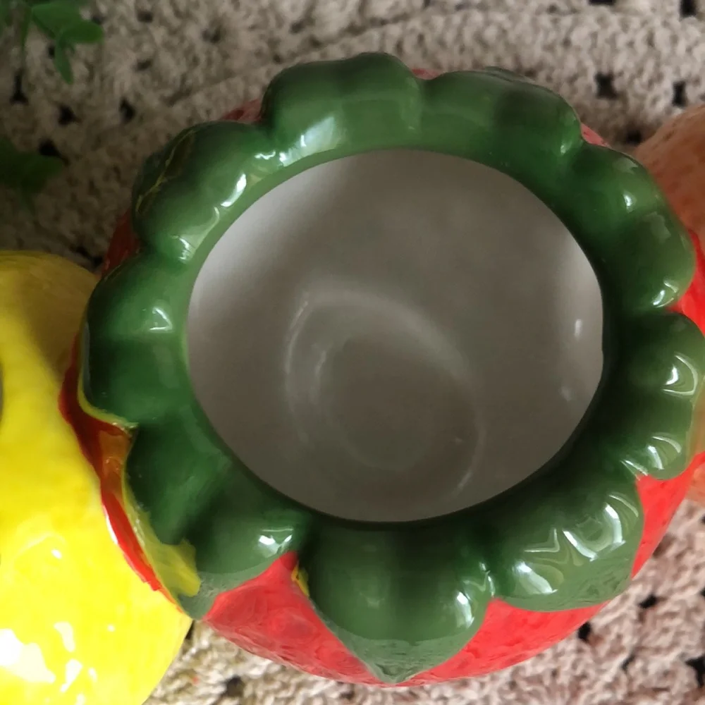 Fruit-Themed Ceramic Planter Pots Set - Orange, Red, Yellow